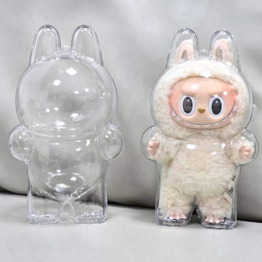 Labubu Transparent Protective Cover – Dustproof Display Box for Sitting Party Dolls