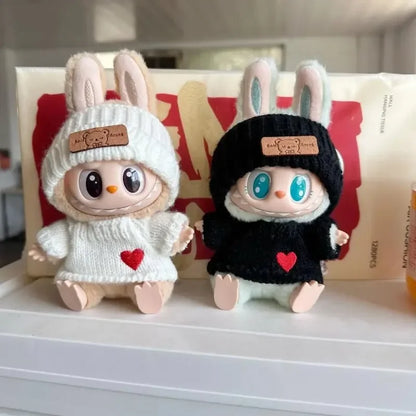 Labubu Doll Clothes Set – Bear Hat & Love Sweater Outfit for 15–17cm Dolls