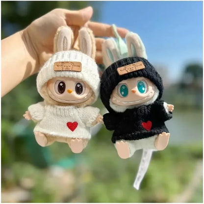 Labubu Doll Clothes Set – Bear Hat & Love Sweater Outfit for 15–17cm Dolls