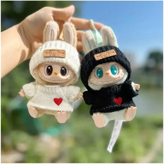 Labubu Doll Clothes Set – Bear Hat & Love Sweater Outfit for 15–17cm Dolls